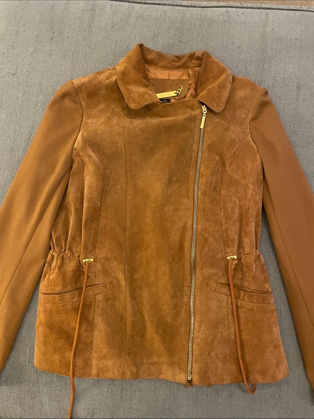 Iman Women's Leather Suede Drawstring Jacket - Rust, size small - Picture 6 of 9
